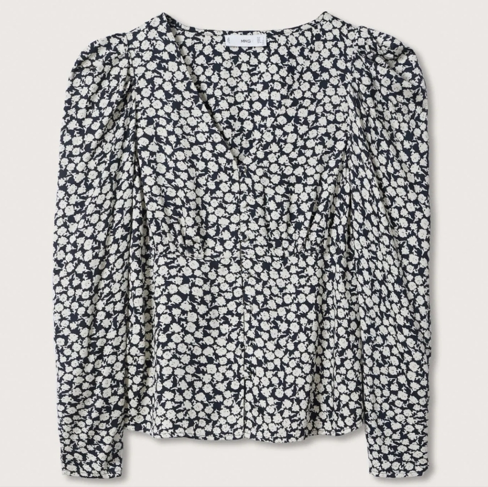 Mango Black and Cream Blouse Elegant Top